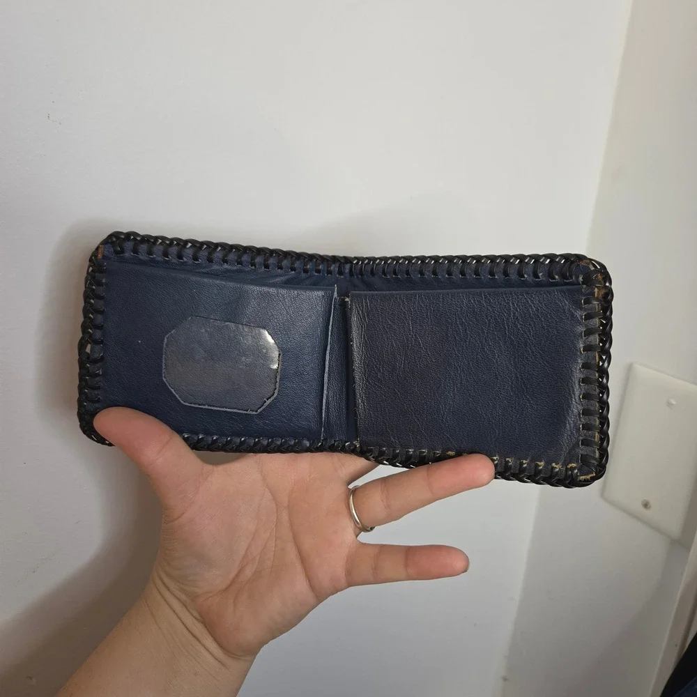 Harley Davidson Vintage Brown Leather Bifold Wallet Whipstitch Biker Winged Logo